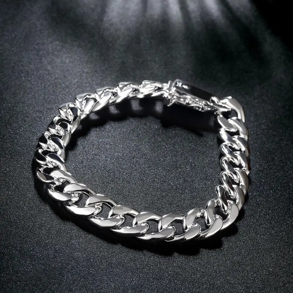 Heavy 2pc Men's  22" Cuban Chain and 8" Bracelet Stamped 925 Sterling Silver - Picture 5 of 6